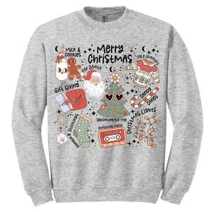Merry Christmas Graphic‎ Sweatshirt Gray Gildan Heavy Blend Santa Medium